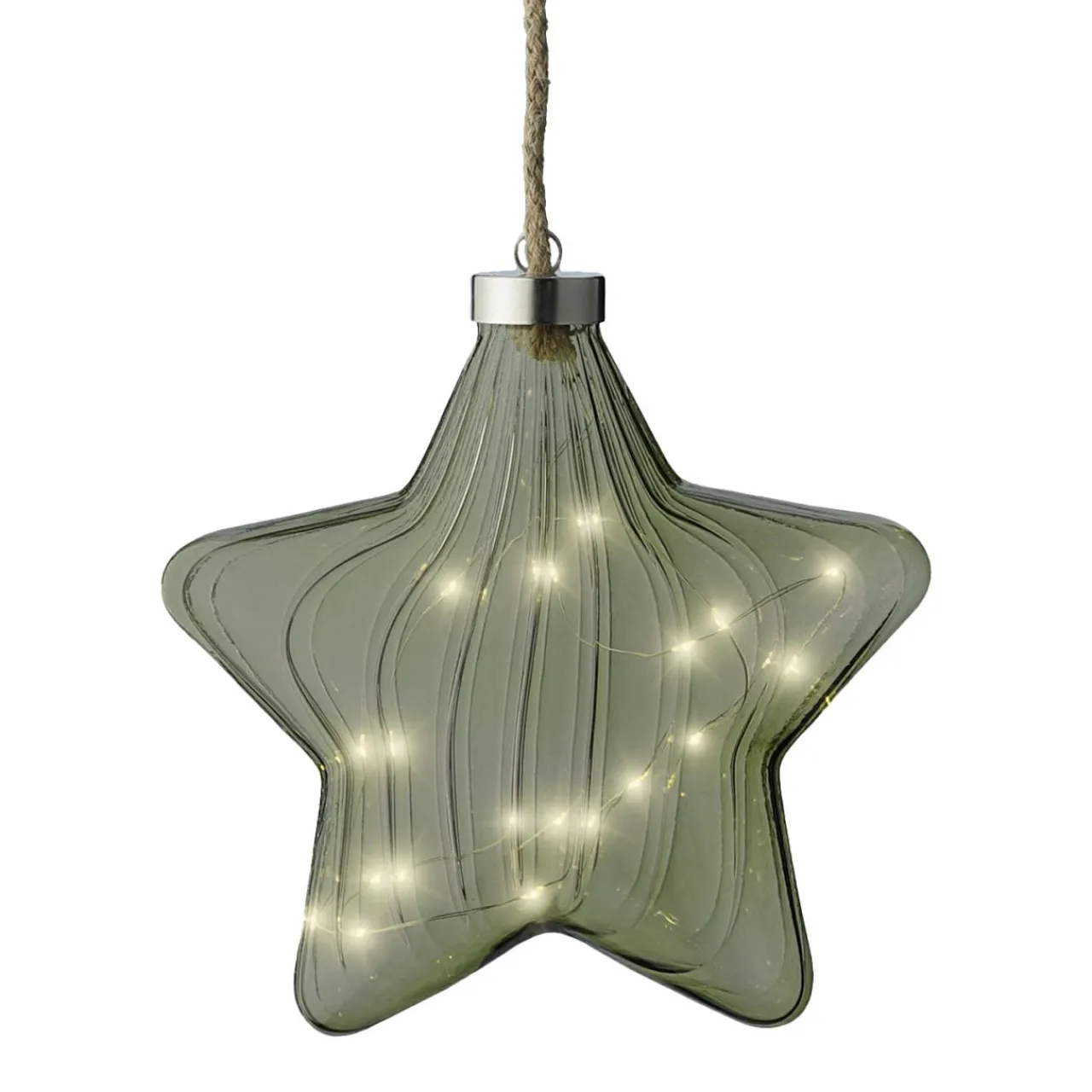 Déco Et Objet De Noël|KAEMINGK Étoile lumineuse en verre à piles 15 LED (D20 cm) Vintage Thé et blanc chaud Vert