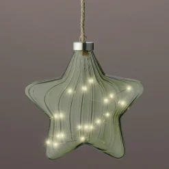 Déco Et Objet De Noël|KAEMINGK Étoile lumineuse en verre à piles 15 LED (D20 cm) Vintage Thé et blanc chaud Vert
