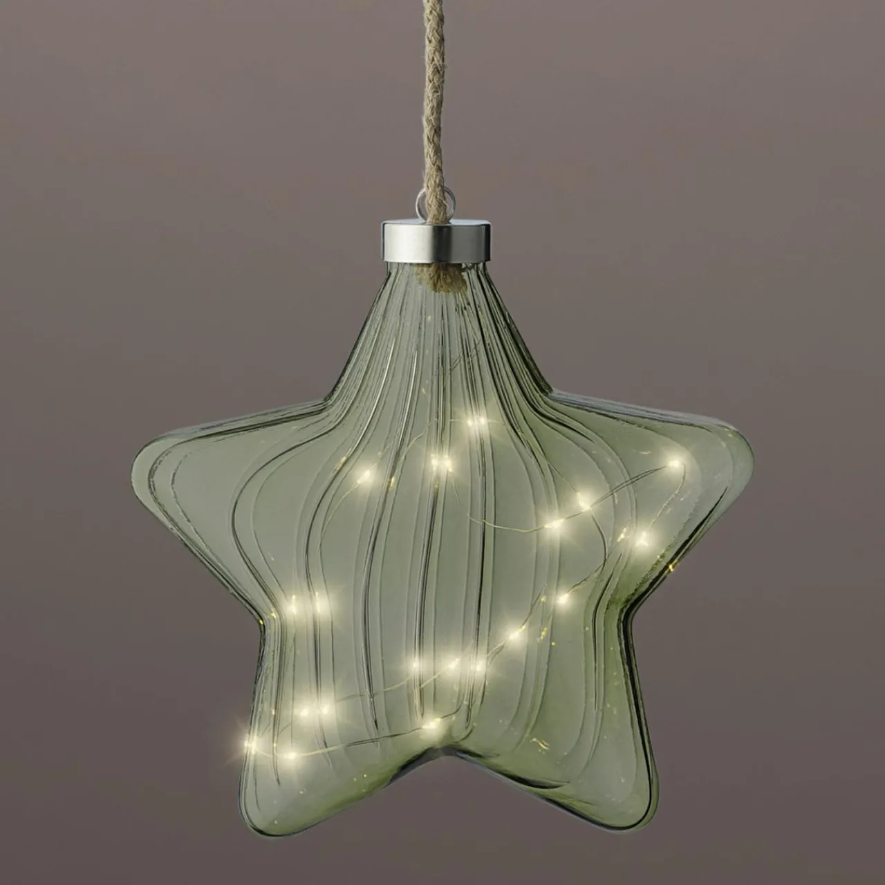 Déco Et Objet De Noël|KAEMINGK Étoile lumineuse en verre à piles 15 LED (D20 cm) Vintage Thé et blanc chaud Vert