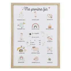 Objet Déco Enfant|OSTARIA Toile murale enfant et stylo (30 x 40 cm) Mes premières fois Lila Beige Rose