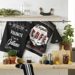 Accessoire Cuisine|DOUCEUR D'INTERIEUR Torchon (70 cm) Comptoir Noir
