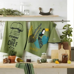 Accessoire Cuisine|DOUCEUR D'INTERIEUR Torchon (70 cm) Comptoir Vert kaki