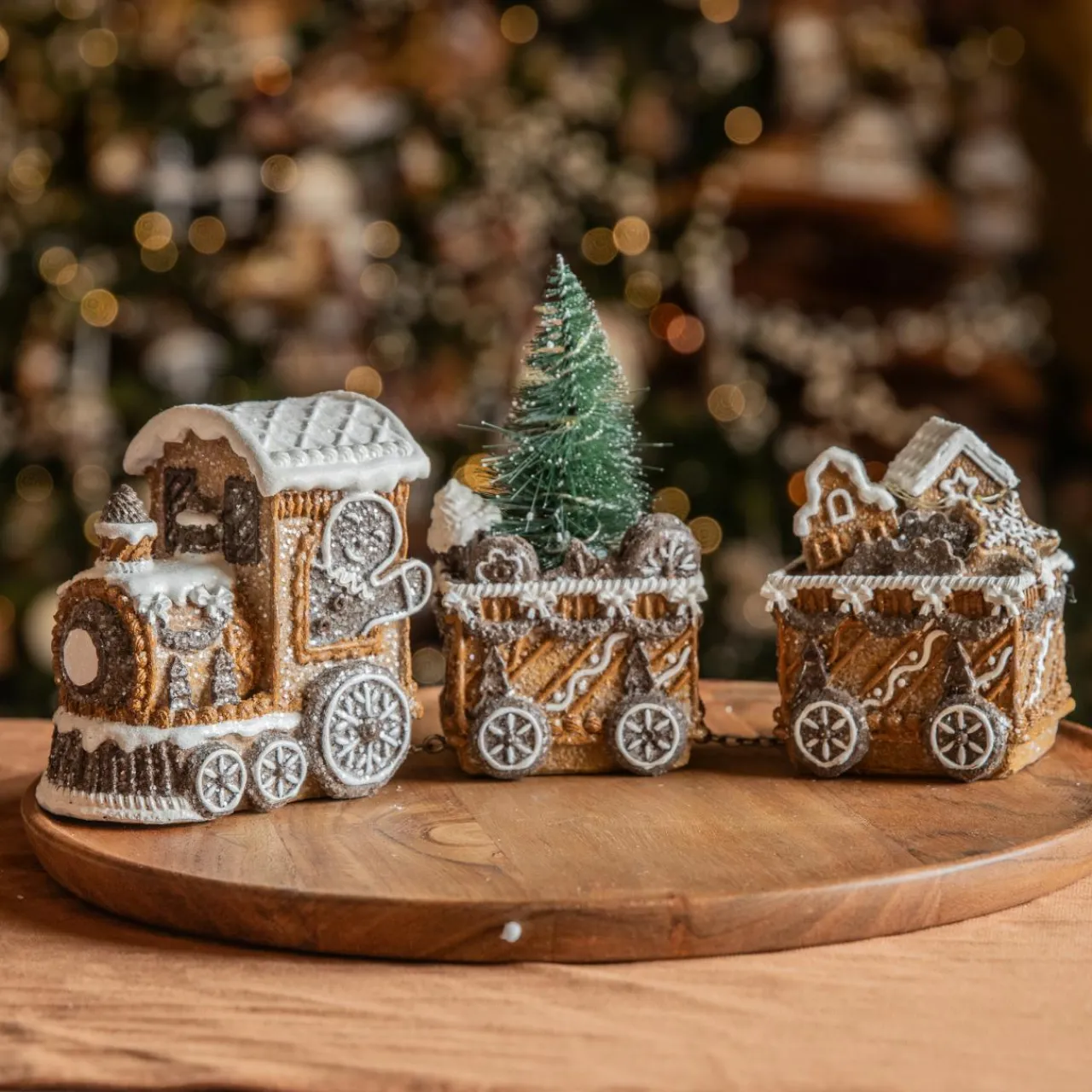 Train Décoratif Et Électrique|Village De Noël Lumineux|KAEMINGK Train décoratif lumineux (18 cm) Pain d'épices Gourmand Marron