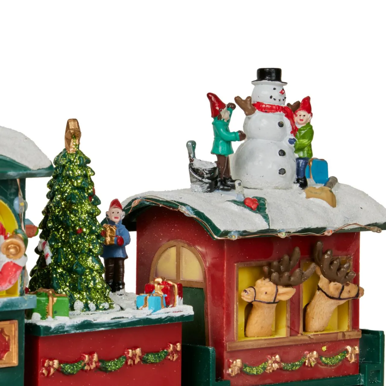 Déco Et Objet De Noël|Train Décoratif Et Électrique|JJA Train de Noël animé et musical (H38 cm) Père Noël et ses lutins Multicolore