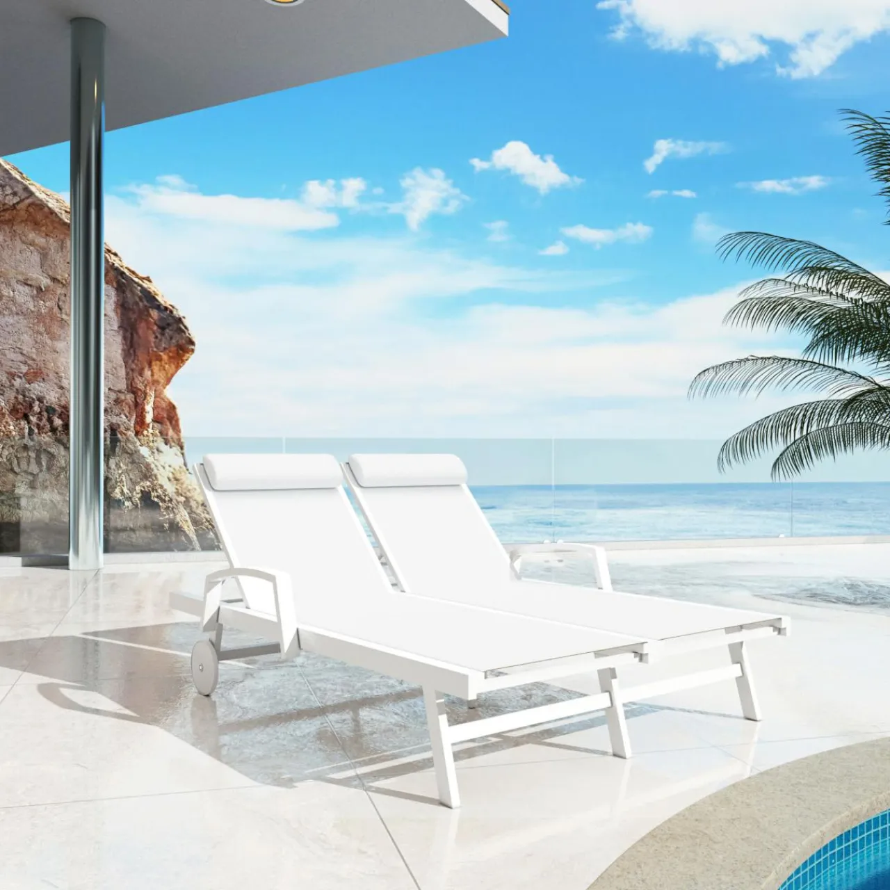 Transat|MOBELLIA Transat double en aluminium Pirae Blanc