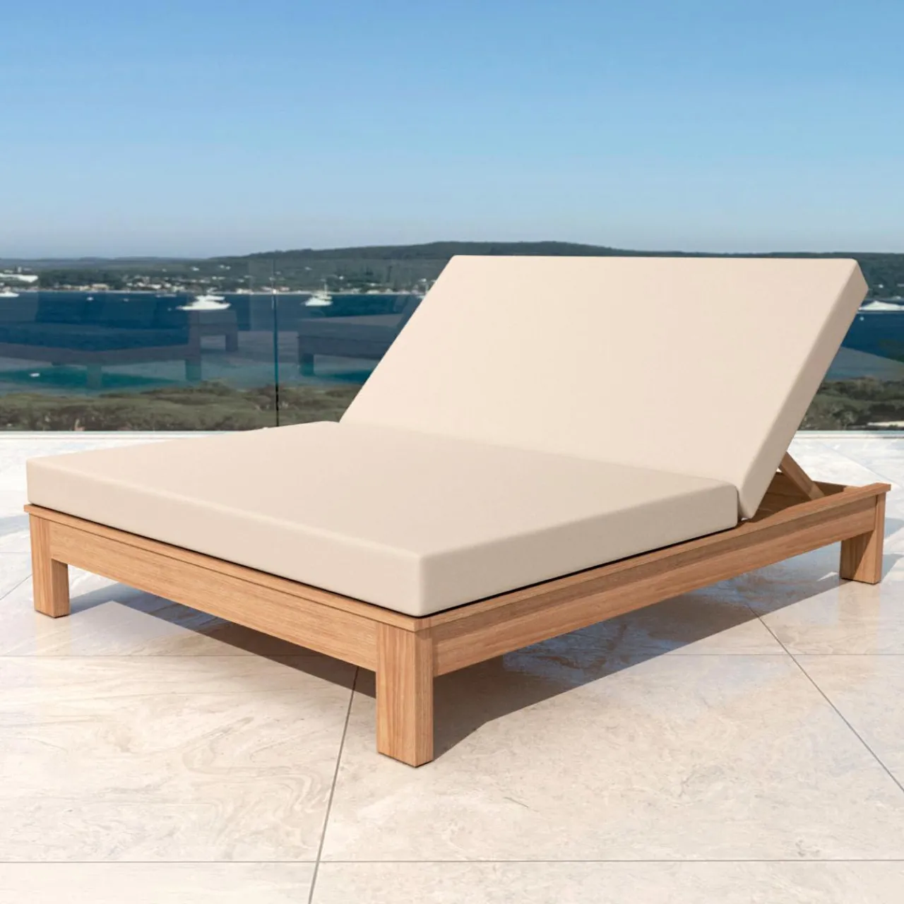 Transat|MOBELLIA Transat double en bois d'acacia Bornéo Sable