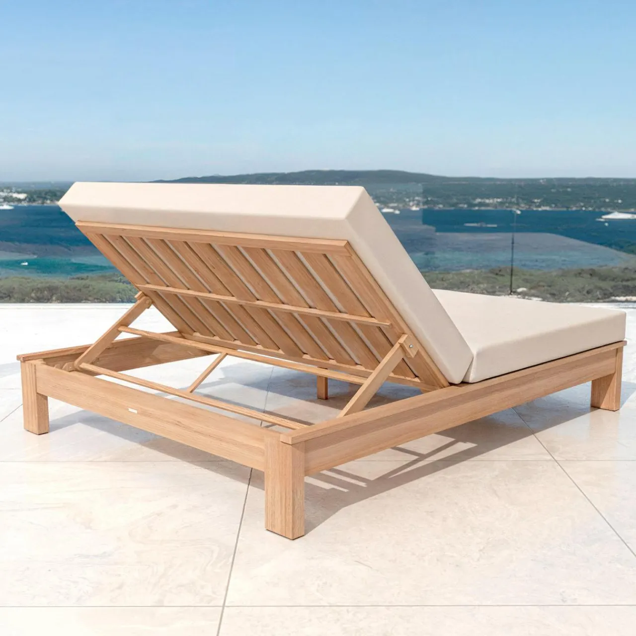 Transat|MOBELLIA Transat double en bois d'acacia Bornéo Sable