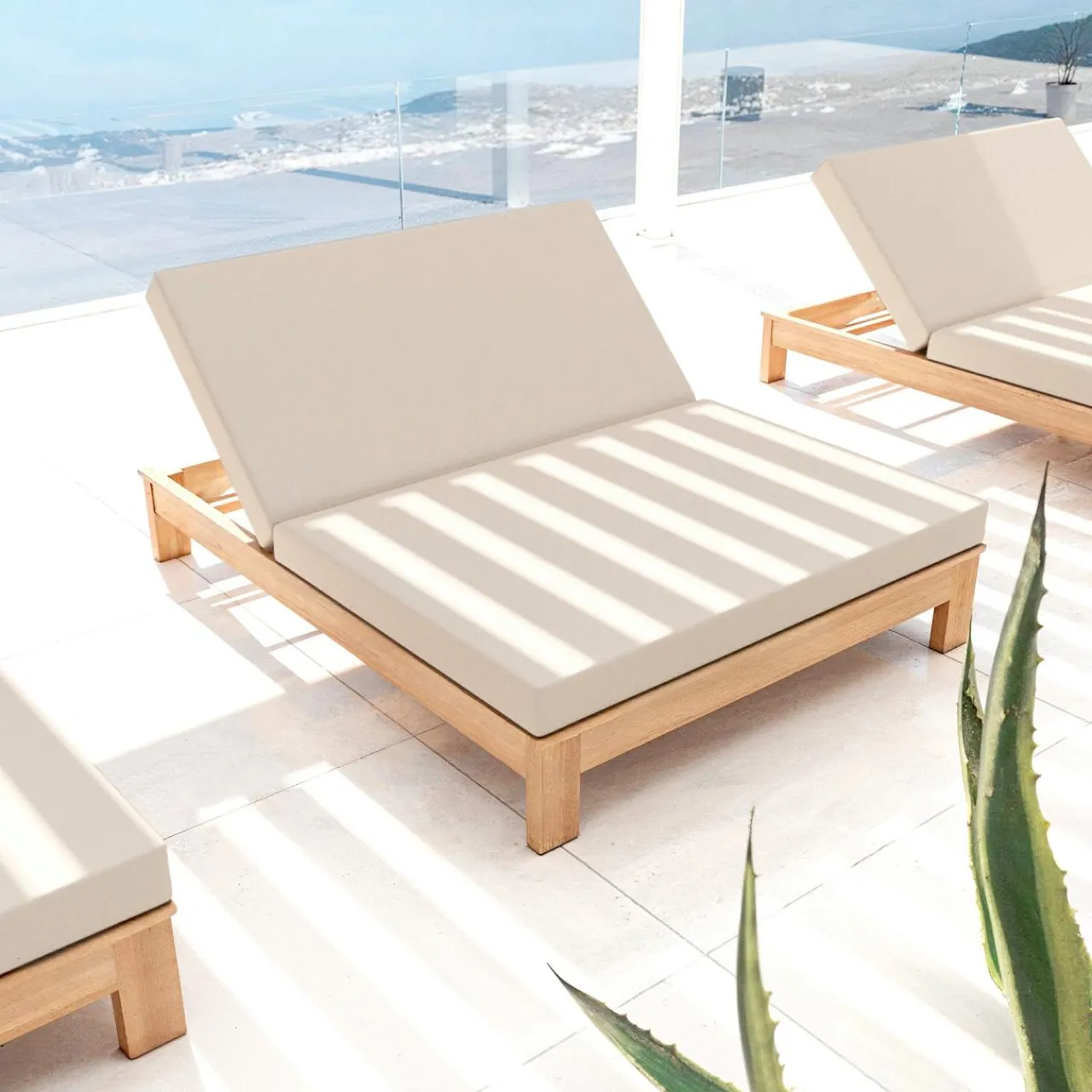 Transat|MOBELLIA Transat double en bois d'acacia Bornéo Sable