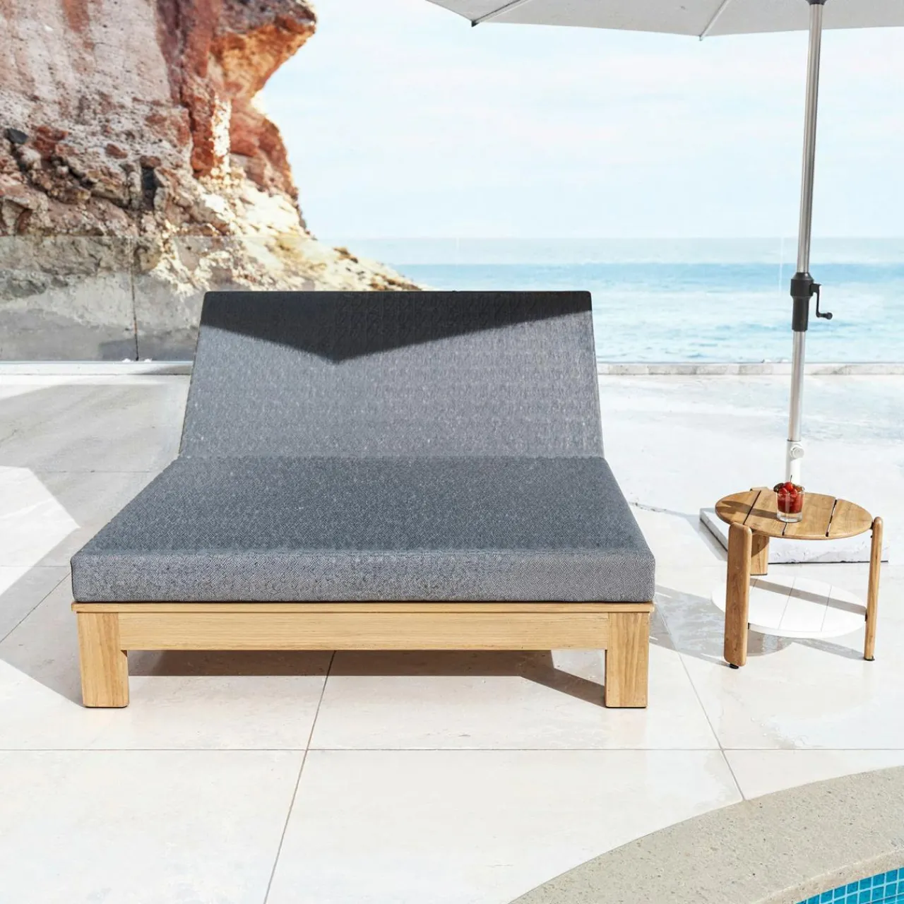 Transat|MOBELLIA Transat double en bois d'acacia Bornéo Gris Anthracite