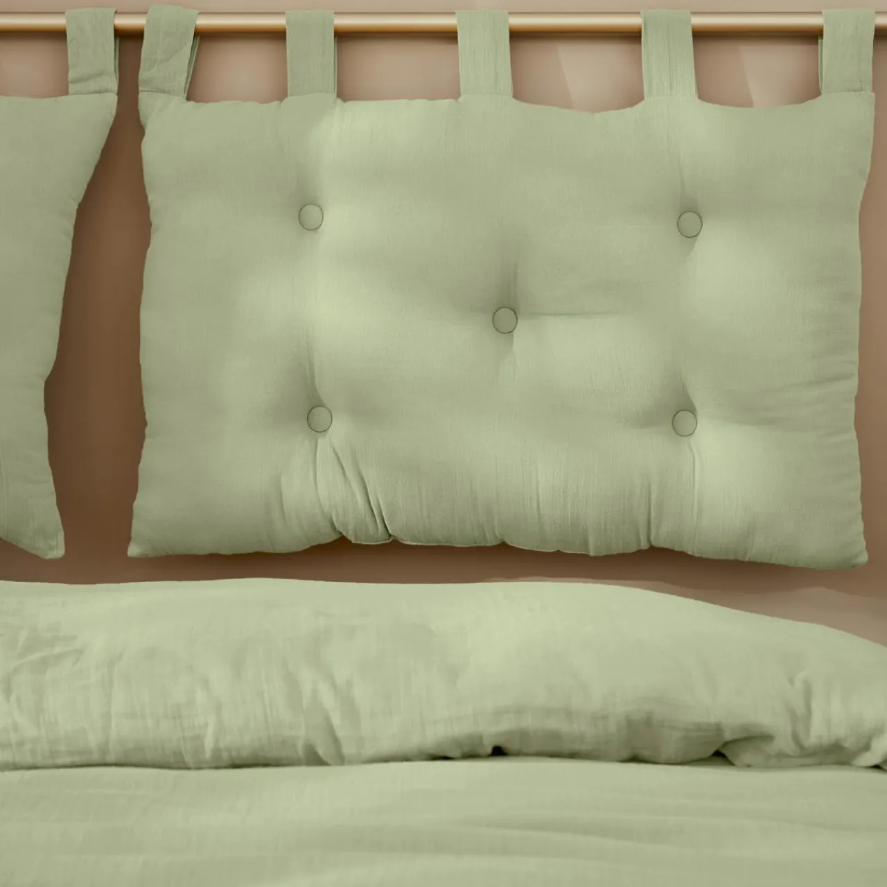 Tête-De-Lit|EMINZA Tête de lit coussin gaze de coton (80 x 50 cm) Gaïa Vert tilleul