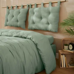 Tête-De-Lit|EMINZA Tête de lit coussin gaze de coton (80 x 50 cm) Gaïa Vert Eucalyptus