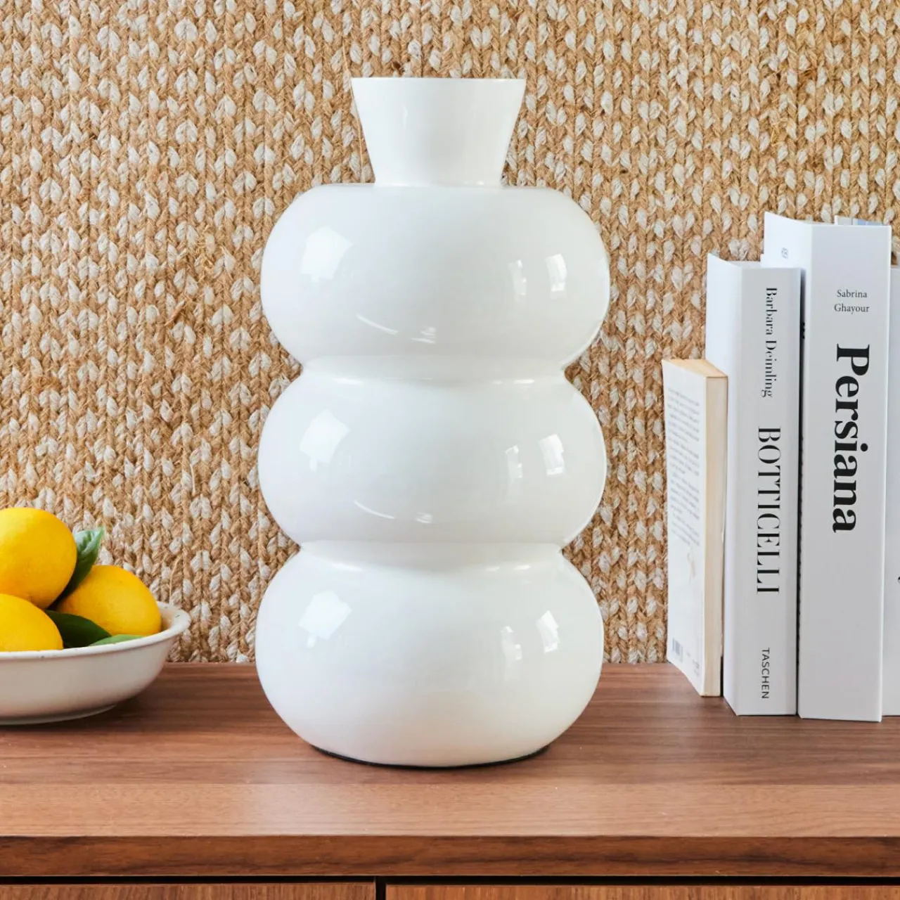 Vase|Vase|#N/A Vase en métal émaillé fait main (H33 cm) Serena brillant Blanc