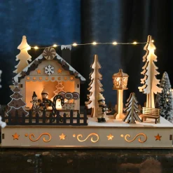 Village De Noël En Bois|BLACHERE Village de Noël en bois lumineux à piles (H18 cm) Bonbons de Noël