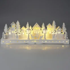 Village De Noël En Bois|KOOPMAN Village de Noël en bois lumineux à piles (45 x H15 cm) Square enchanté Blanc