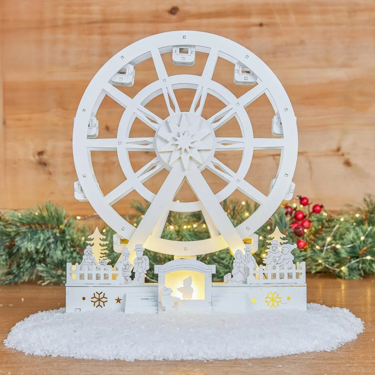 Village De Noël En Bois|KOOPMAN Village de Noël en bois lumineux et animé (H30 cm) Grande roue de Noël Blanc