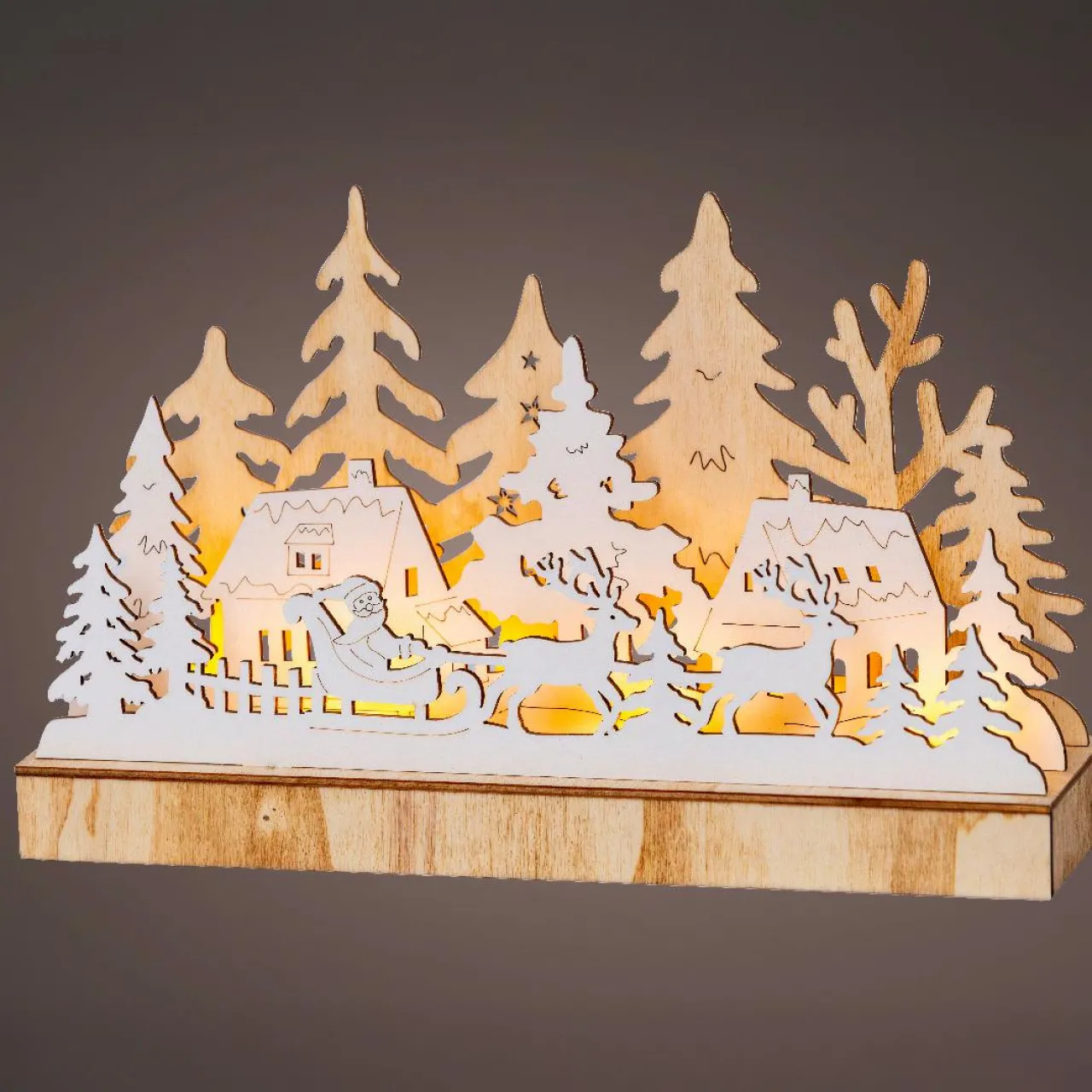 Village De Noël En Bois|Déco Et Objet Lumineux|KAEMINGK Village de Noël en bois lumineux à piles (30 x 18 cm) Pôle Nord Naturel