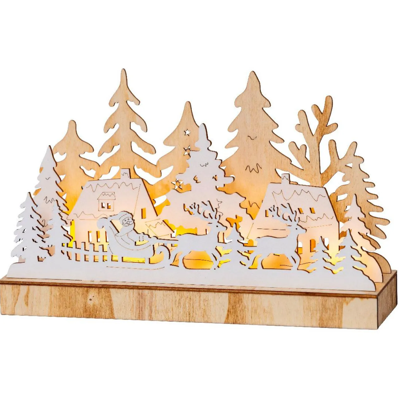 Village De Noël En Bois|Déco Et Objet Lumineux|KAEMINGK Village de Noël en bois lumineux à piles (30 x 18 cm) Pôle Nord Naturel