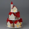 Village De Noël En Bois|Déco Et Objet Lumineux|KOOPMAN Village de Noël en bois lumineux à piles (H30 cm) Maisons toits rouges