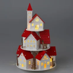 Village De Noël En Bois|Déco Et Objet Lumineux|KOOPMAN Village de Noël en bois lumineux à piles (H30 cm) Maisons toits rouges