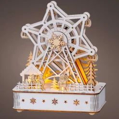 Village De Noël En Bois|Déco Et Objet Lumineux|KAEMINGK Village de Noël en bois lumineux et musical à piles (20 x 24 cm) Grande roue Naturel