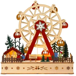 Village De Noël En Bois|KAEMINGK Village de Noël en bois lumineux et musical à piles (28 x H28 cm) Grande roue Colorée