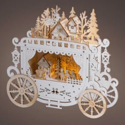 Village De Noël En Bois|Déco Et Objet Lumineux|KAEMINGK Village de Noël en bois lumineux à piles (H23 cm) Diligence Naturel