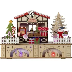 Village De Noël En Bois|BLACHERE Village de Noël en bois lumineux à piles/USB (25 x H18 cm) Gourmandises Colorées Multicolore