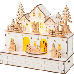 Village De Noël En Bois|KAEMINGK Village de Noël en bois lumineux et musical à piles (21 x H24 cm) Villageois en fête