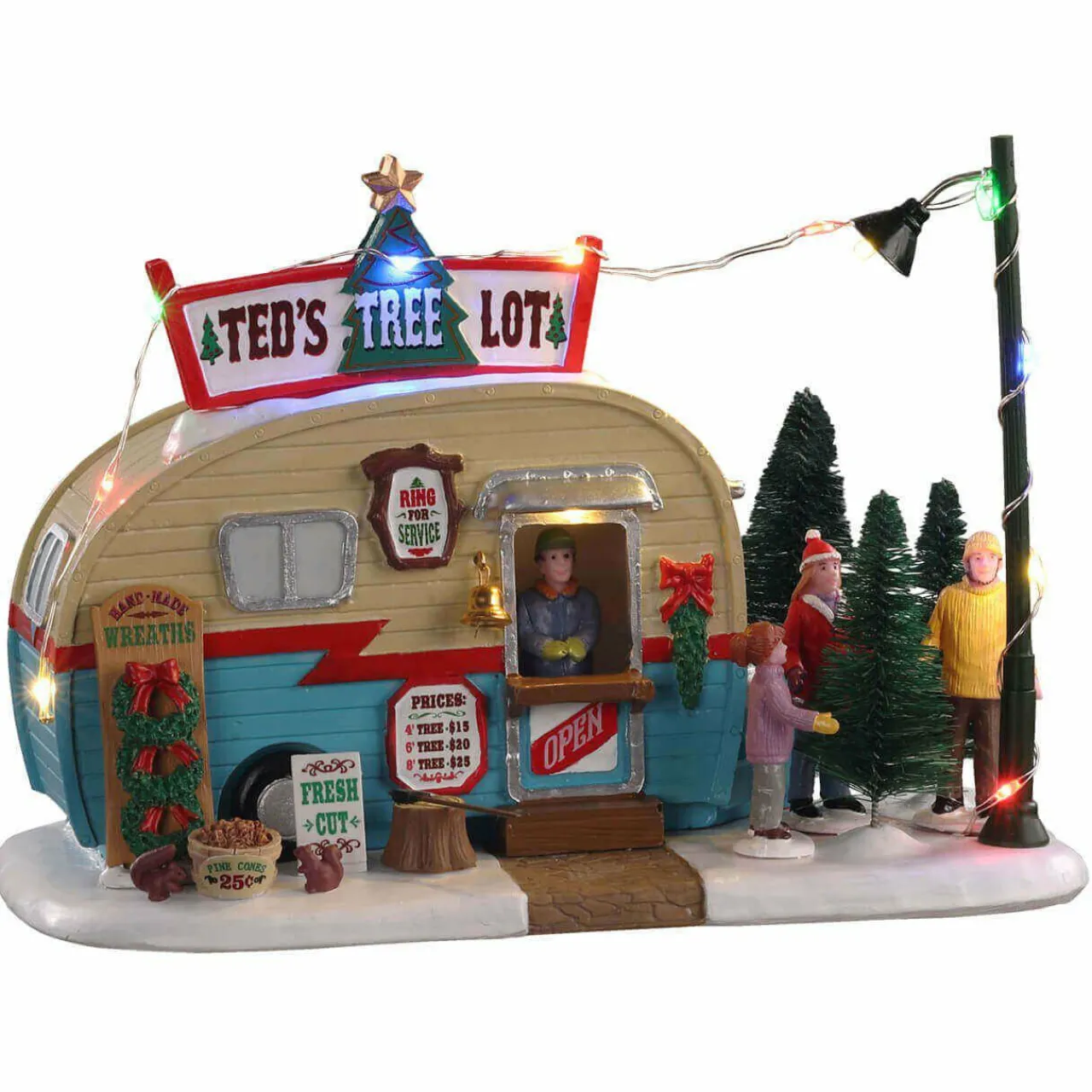 Village De Noël Lemax|LEMAX Village de Noël à piles lumineux Vendeur de sapins