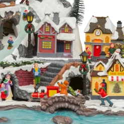 Village De Noël Lumineux|JJA Village de Noël lumineux animé et musical (H45 cm) Grande église et train Multicolore