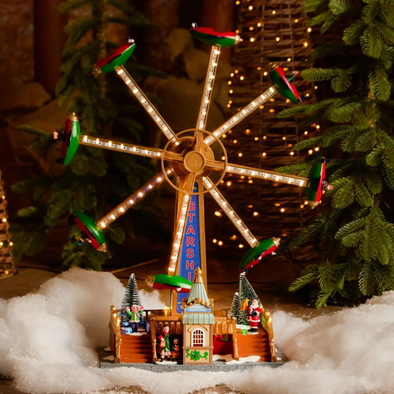 Village De Noël Lumineux|KAEMINGK Village de Noël lumineux, animé et musical (H47 cm) Manège avions Multicolore