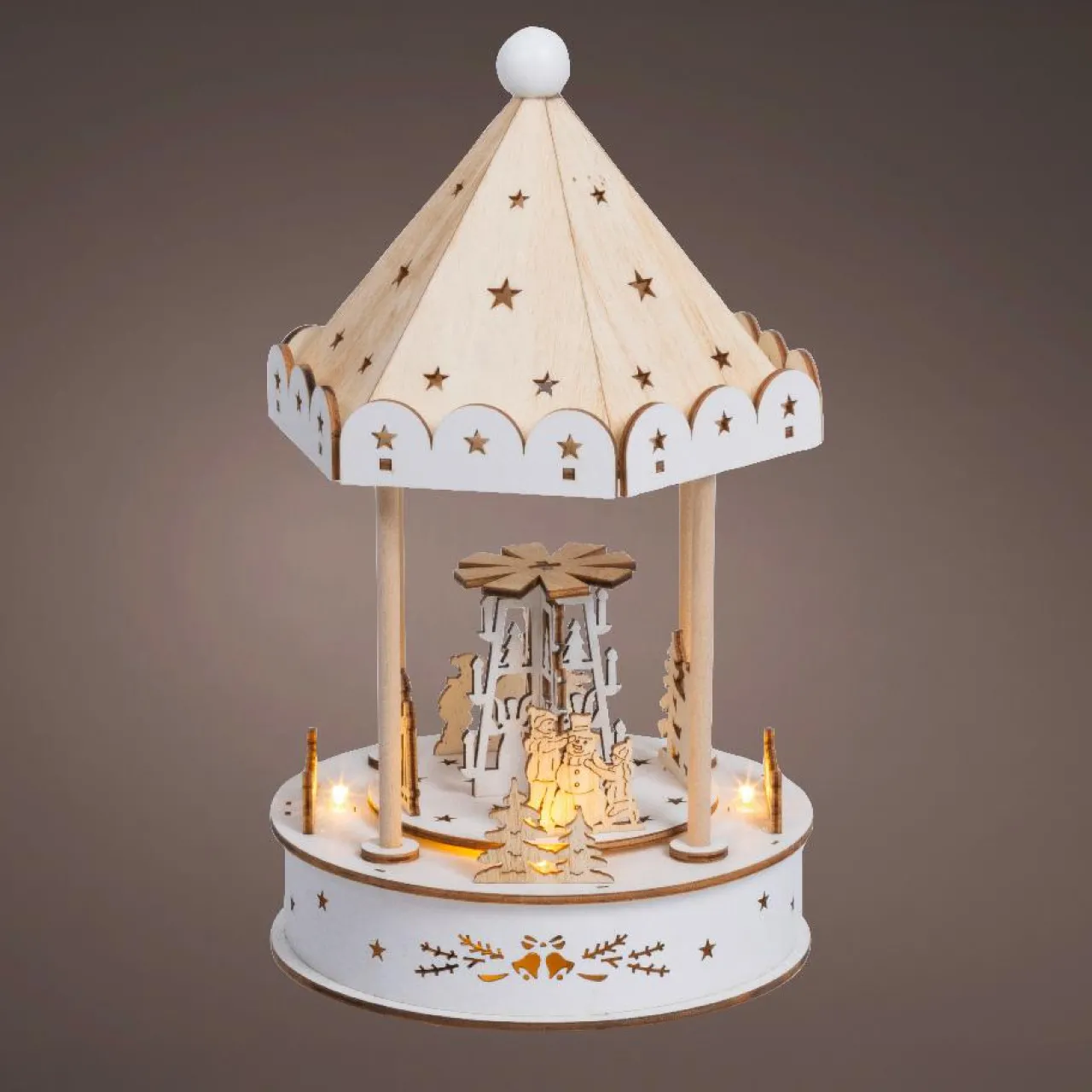Village De Noël En Bois|Déco Et Objet Lumineux|KAEMINGK Village de Noël lumineux animé et musical à piles (H26 cm) Kiosque Naturel