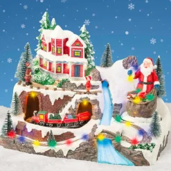 Village De Noël Lumineux|KAEMINGK Village de Noël lumineux et musical Père Noël en montagne