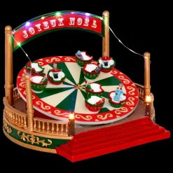 Village De Noël Lumineux|JJA Village de Noël musical et animé sur piles (H26 cm) Manège Tasses tournantes Multicolore