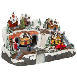 Village De Noël Lumineux|JJA Village de Noël musical et animé (H32 cm) Village en fête Multicolore