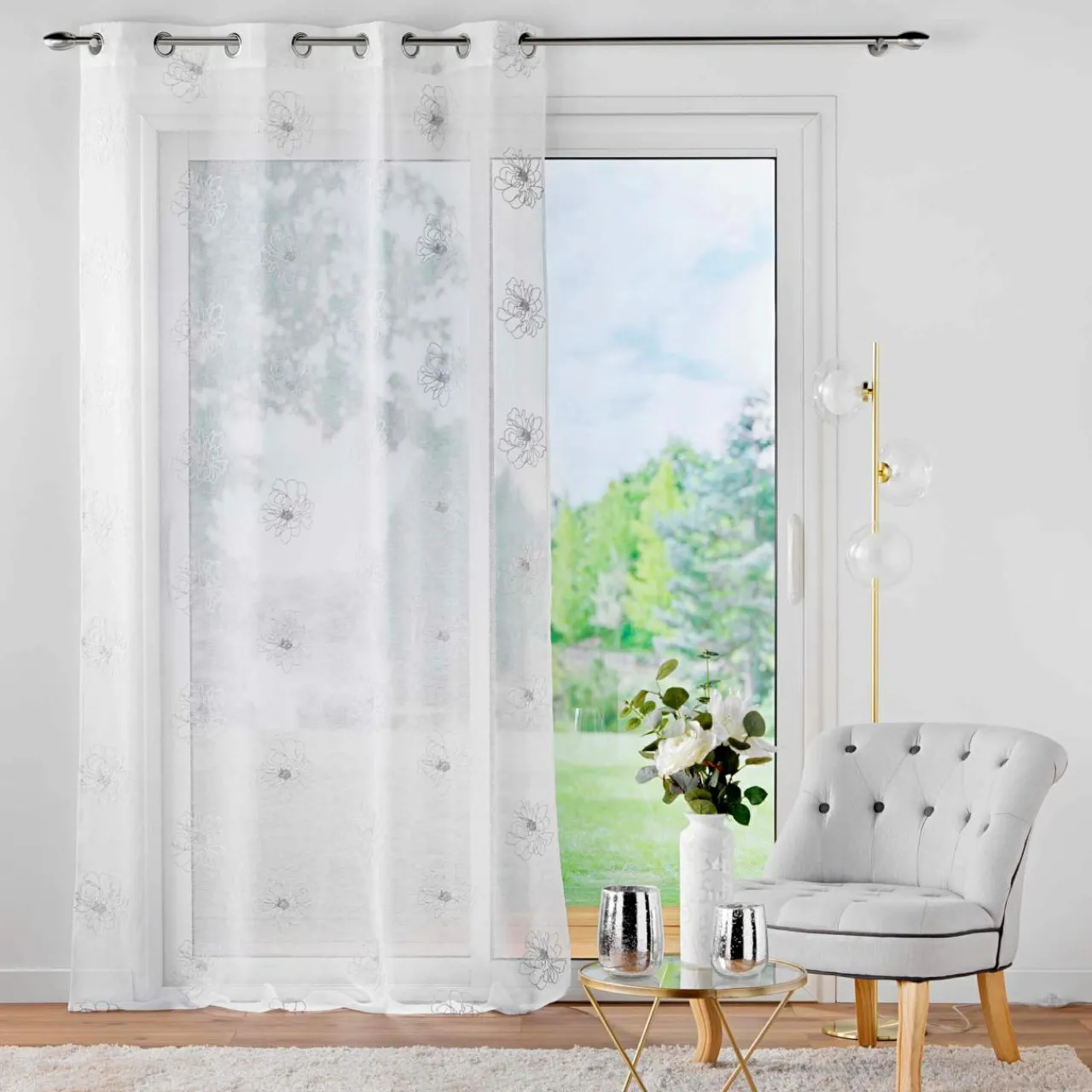 Voilage|DOUCEUR D'INTERIEUR Voilage brodé œillets (140 x 240 cm) Sublimini Blanc