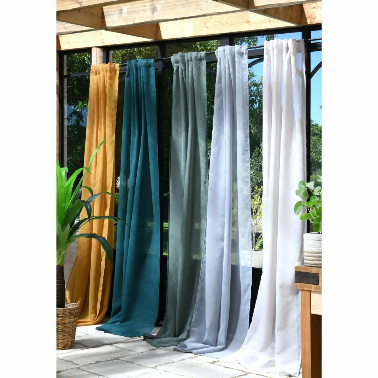 Voilage|LOVELY CASA Voilage galon fronceur (140 x 260 cm) Derby Vert sapin