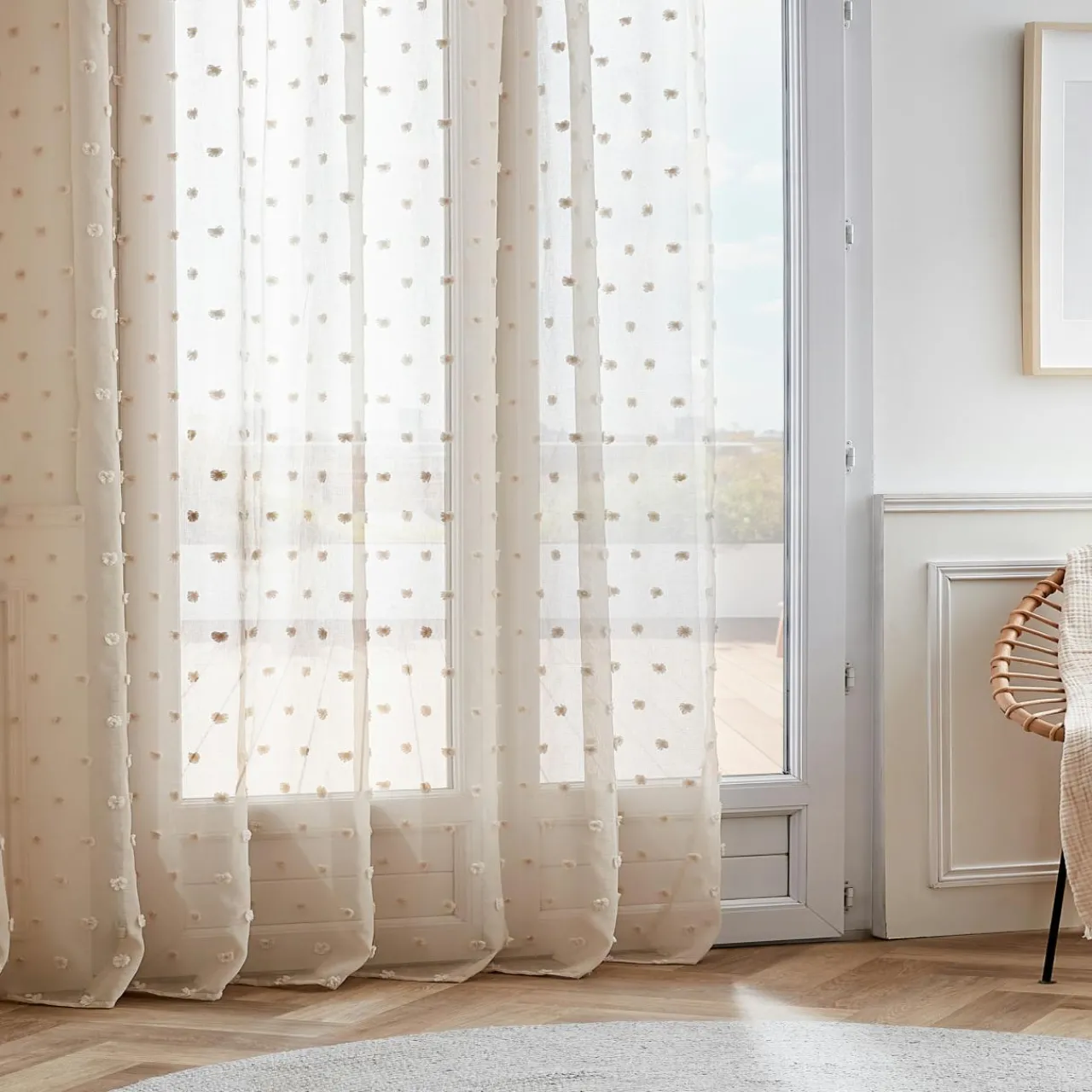 Voilage|EMINZA Voilage galon fronceur pompons (280 x 240 cm) Emie Beige