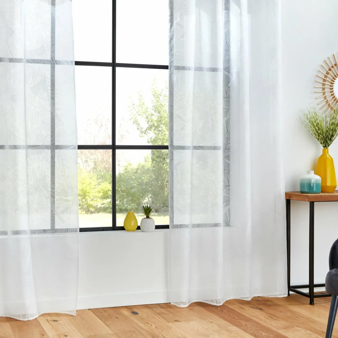 Voilage|ATMOSPHERA Voilage œillets (140 x 240 cm) Feuille Blanc