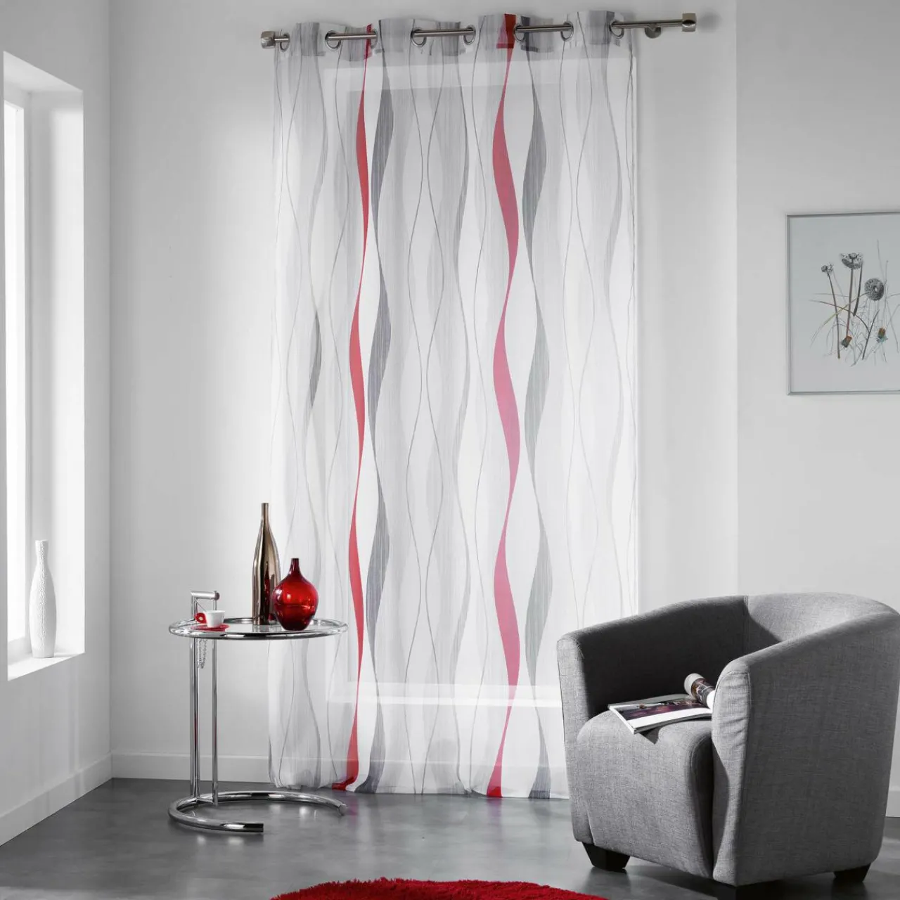 Voilage|DOUCEUR D'INTERIEUR Voilage œillets (140 x 240 cm) Ondulys Rouge