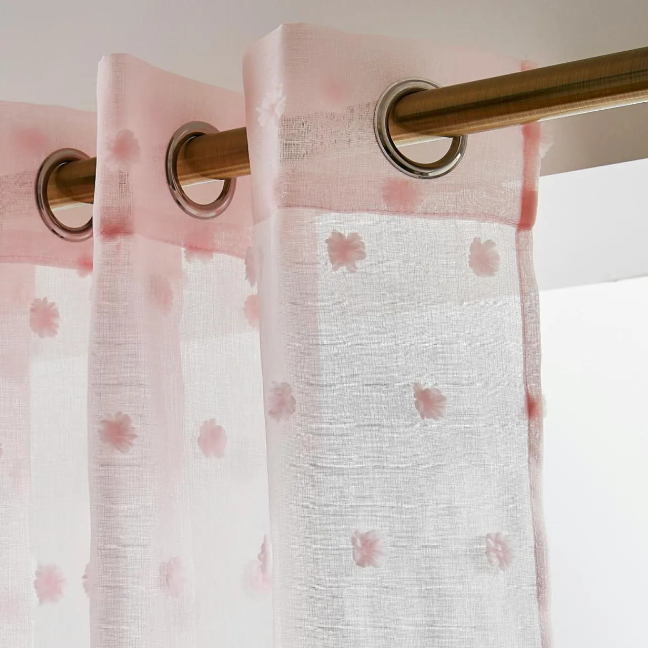 Voilage|EMINZA Voilage oeillets pompons (140 x 280 cm) Emie Rose