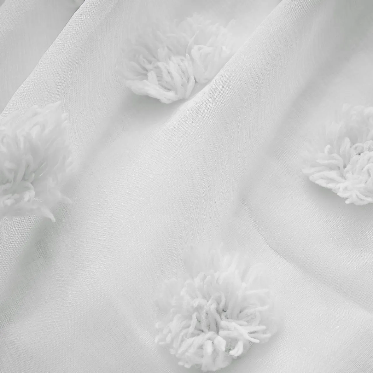 Voilage|EMINZA Voilage oeillets pompons (180 x 240 cm) Suzie Blanc
