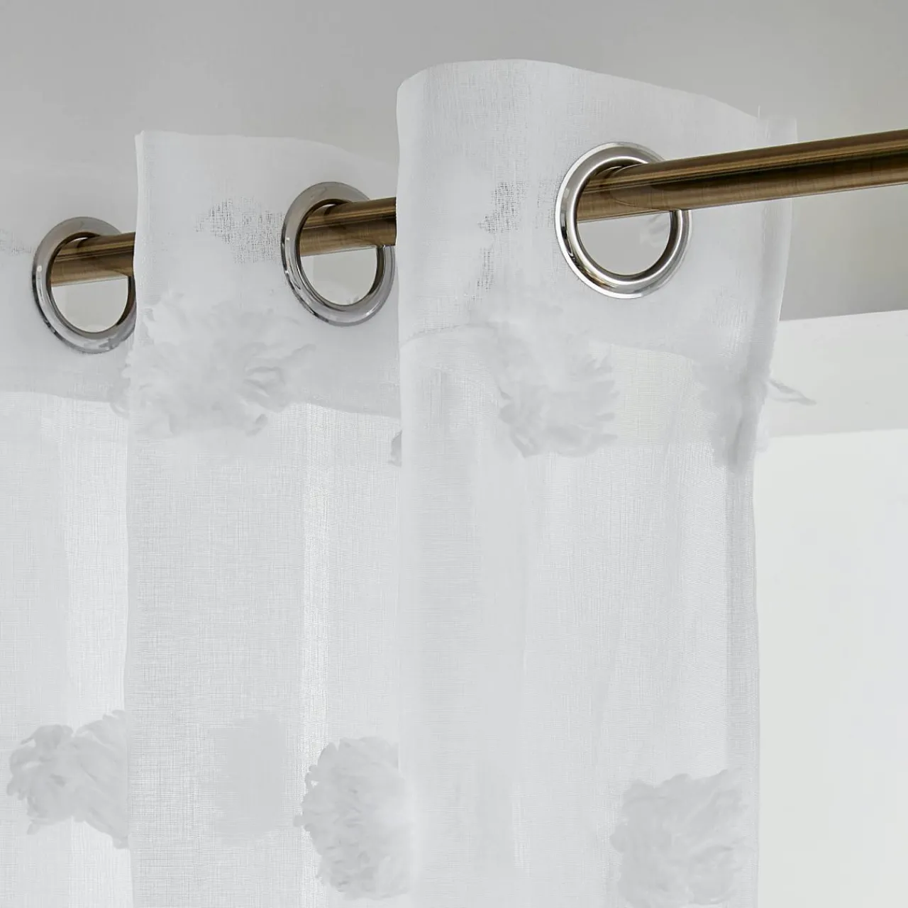 Voilage|EMINZA Voilage oeillets pompons (180 x 240 cm) Suzie Blanc