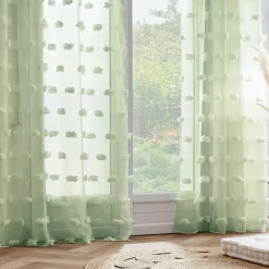 Voilage|EMINZA Voilage oeillets pompons (140 x 240 cm) Suzie Vert d'eau Vert d'eau