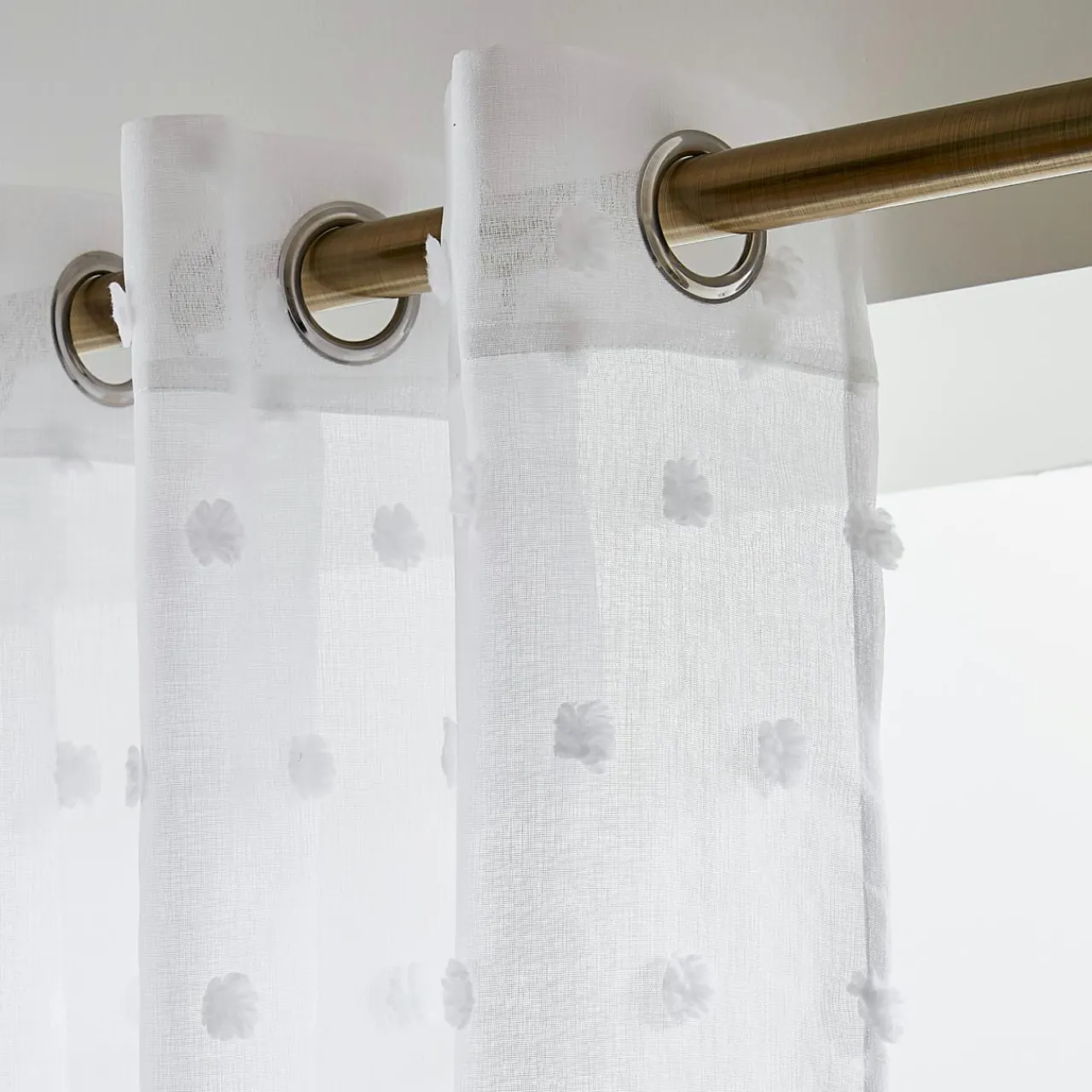 Voilage|EMINZA Voilage oeillets pompons (180 x 240 cm) Emie Blanc