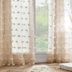 Voilage|EMINZA Voilage oeillets pompons (140 x 240 cm) Suzie Beige