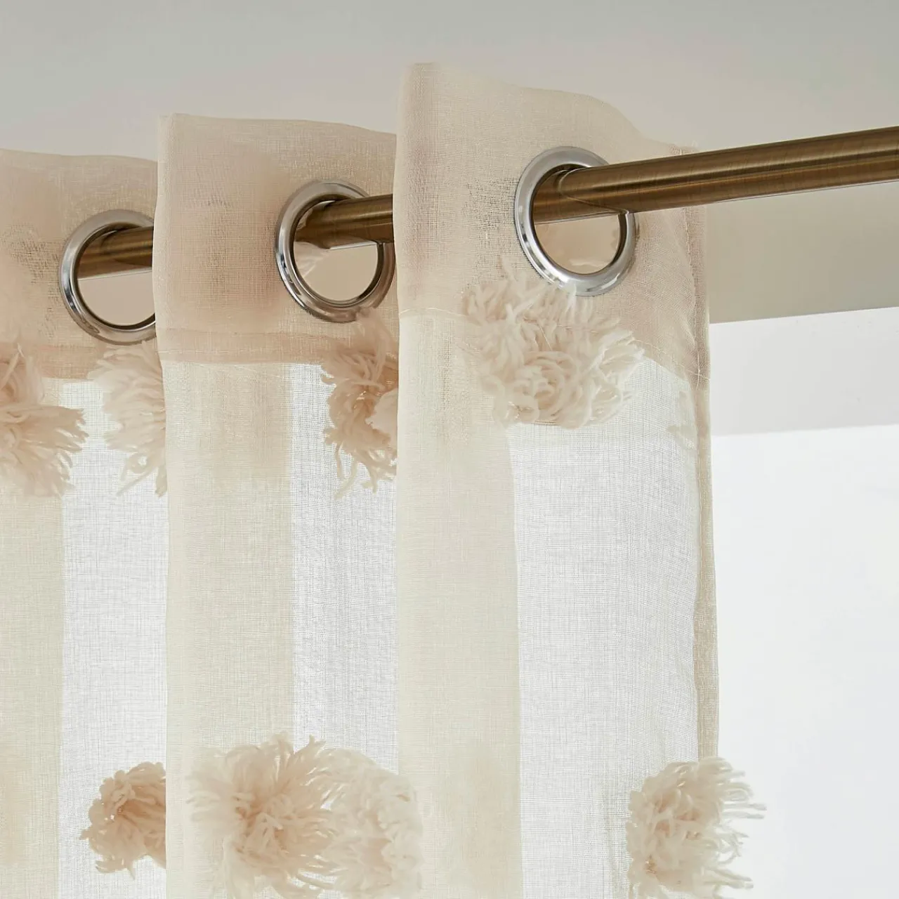 Voilage|EMINZA Voilage oeillets pompons (140 x 240 cm) Suzie Beige