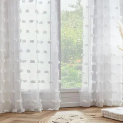 Voilage|EMINZA Voilage oeillets pompons (140 x 280 cm) Suzie Blanc