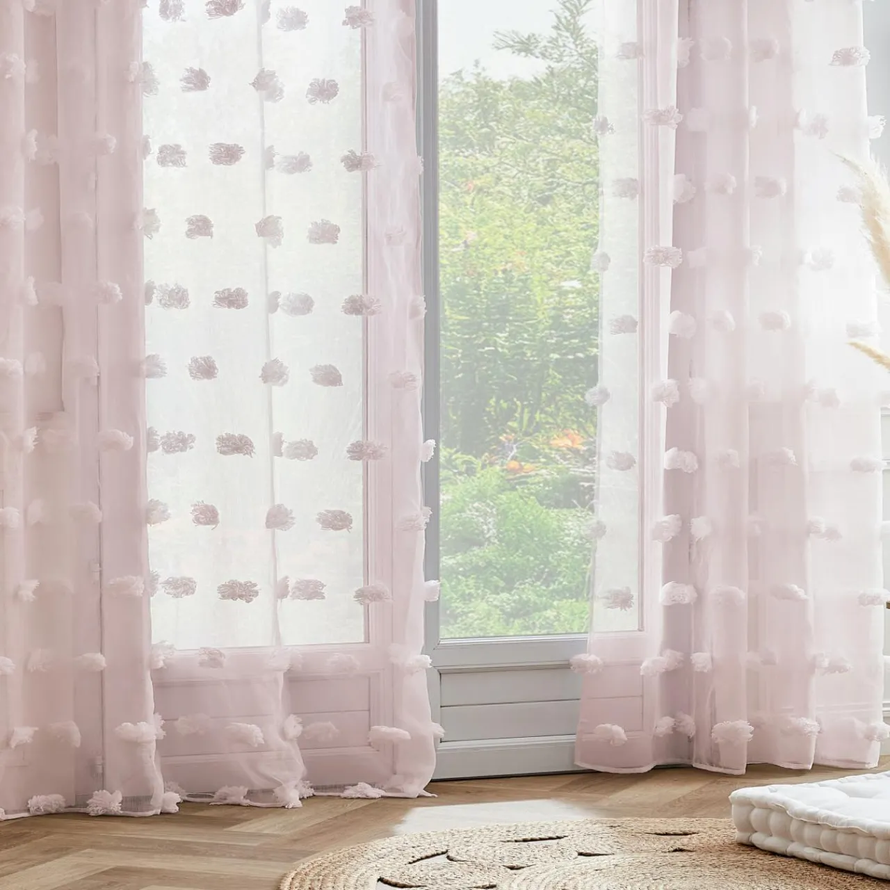 Voilage|EMINZA Voilage oeillets pompons (140 x 280 cm) Suzie Rose