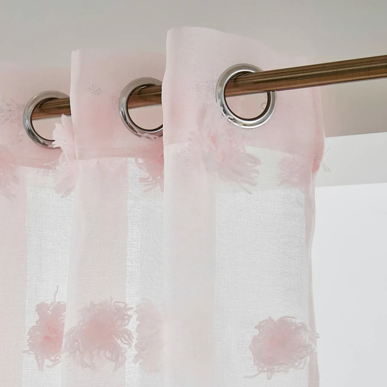 Voilage|EMINZA Voilage oeillets pompons (140 x 280 cm) Suzie Rose